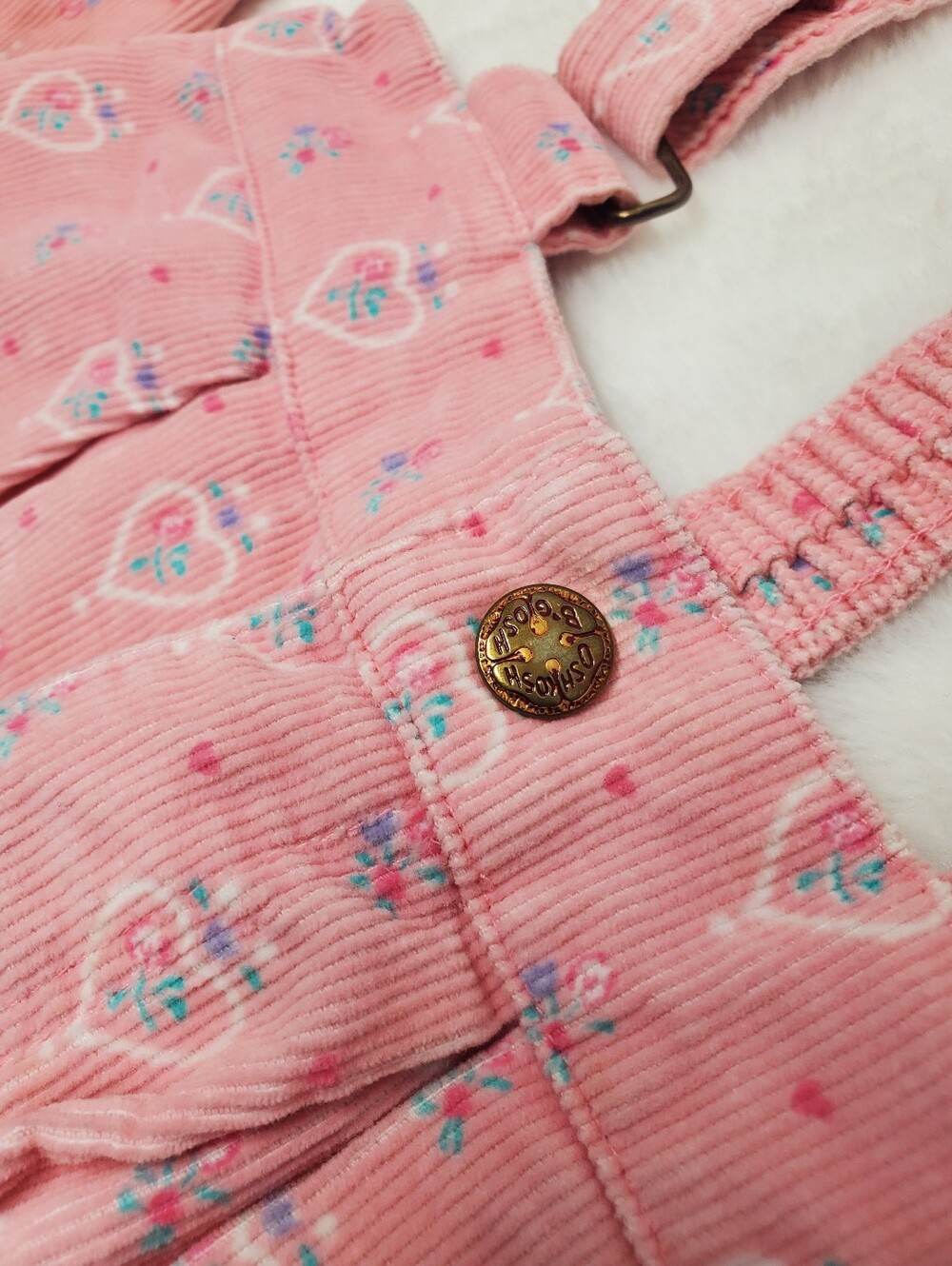 Rare vintage 80s oshkosh Overalls soft Courdaroy pink with floral hearts print - Picture 9 of 12